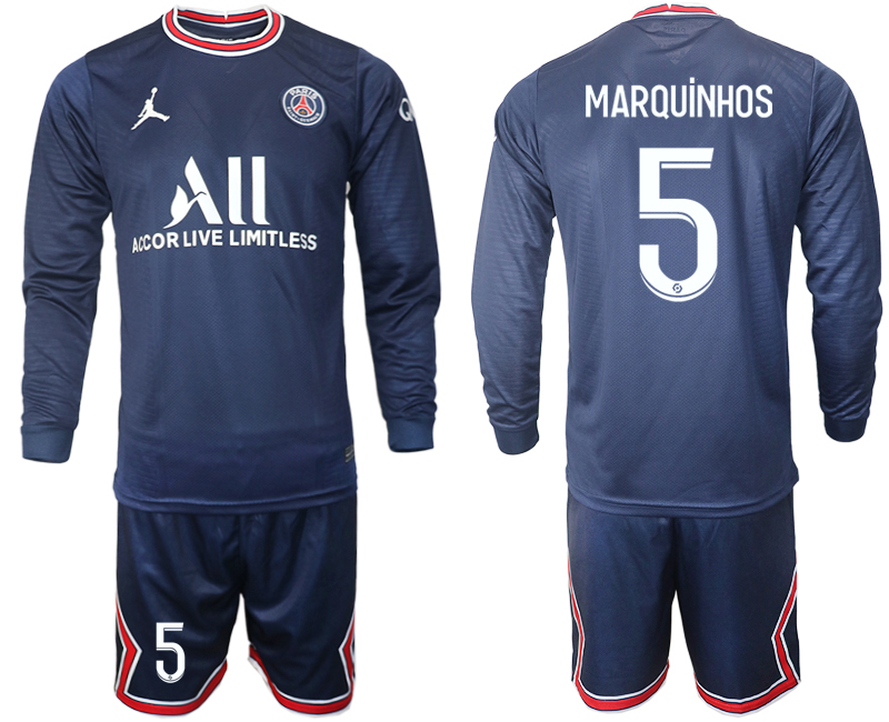 Men 2021-2022 Club Paris St German home blue Long Sleeve #5 Soccer Jersey->paris st german jersey->Soccer Club Jersey